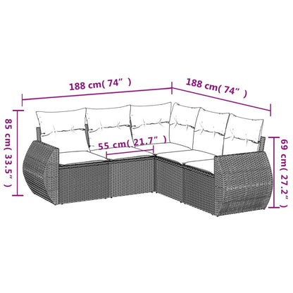 5-Delige Loungeset Met Kussens Poly Rattan Zwart