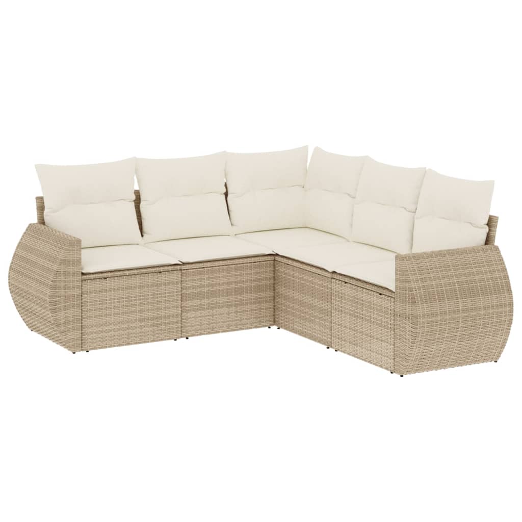 5-Delige Loungeset Met Kussens Poly Rattan Beige