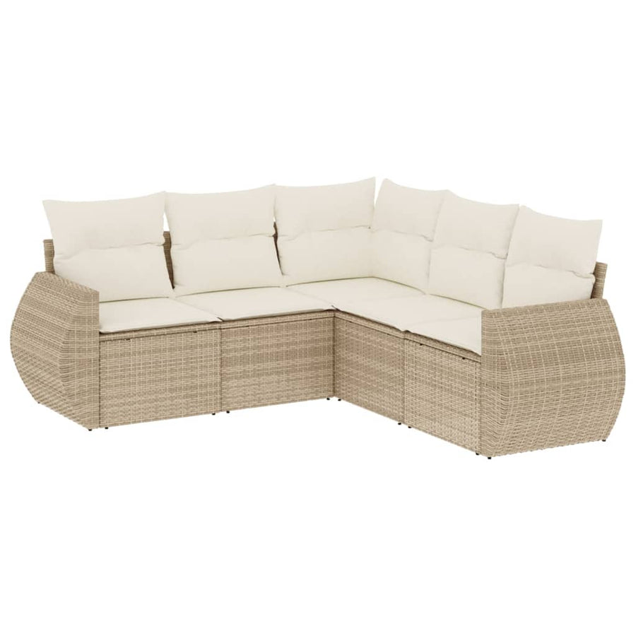 5-Delige Loungeset Met Kussens Poly Rattan Beige