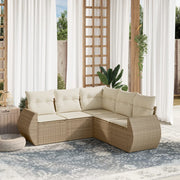 5-piece Lounge Set with Cushions Poly Rattan Beige