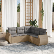 5-piece Lounge Set with Cushions Poly Rattan Beige