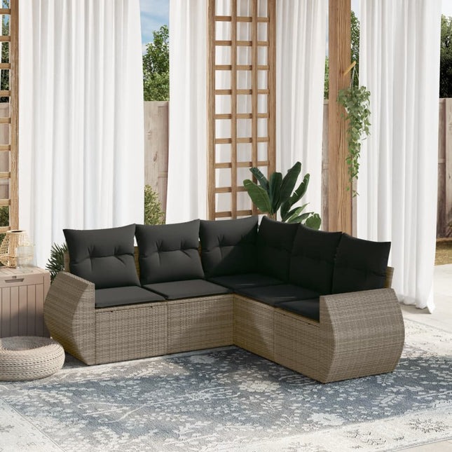 5-Delige Loungeset Met Kussens Poly Rattan Grijs