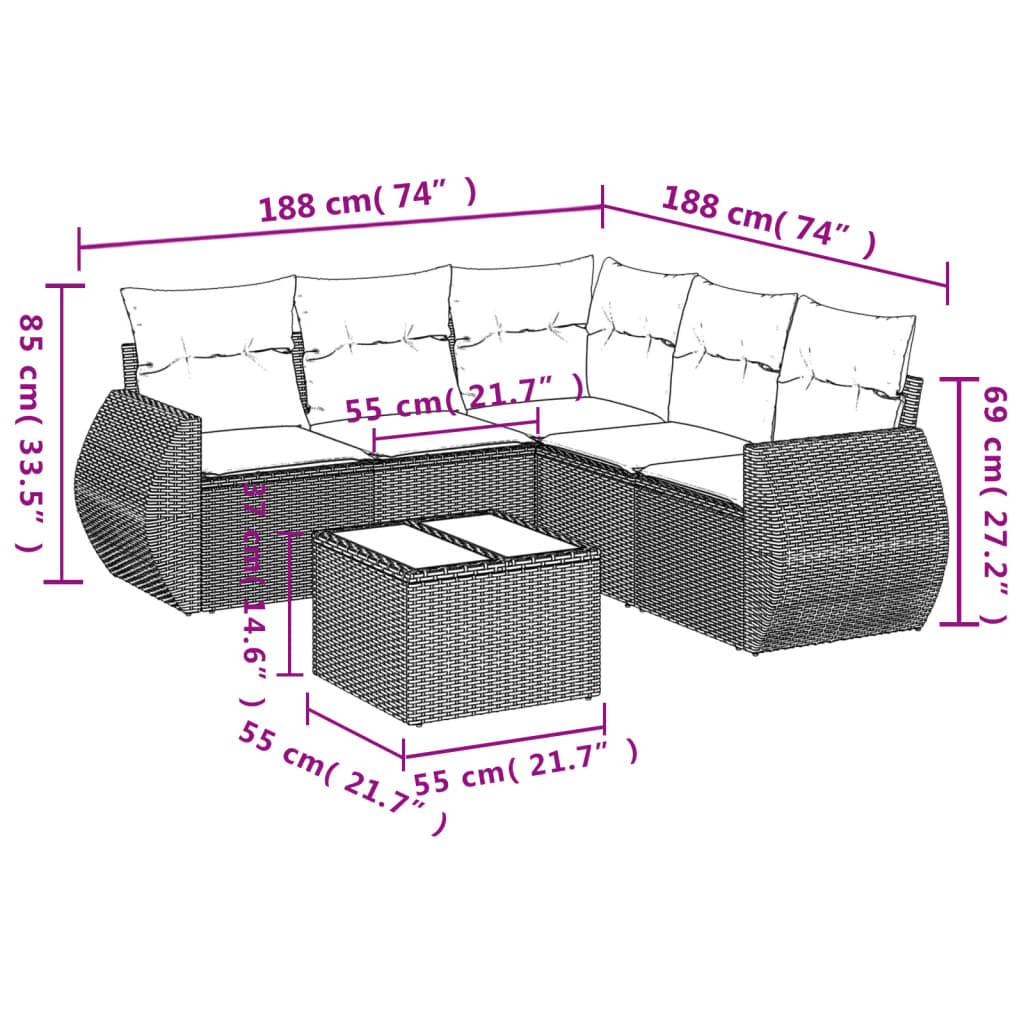 6-Delige Loungeset Met Kussens Poly Rattan Zwart
