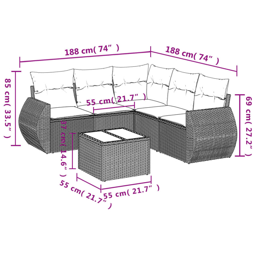 6-Delige Loungeset Met Kussens Poly Rattan Zwart