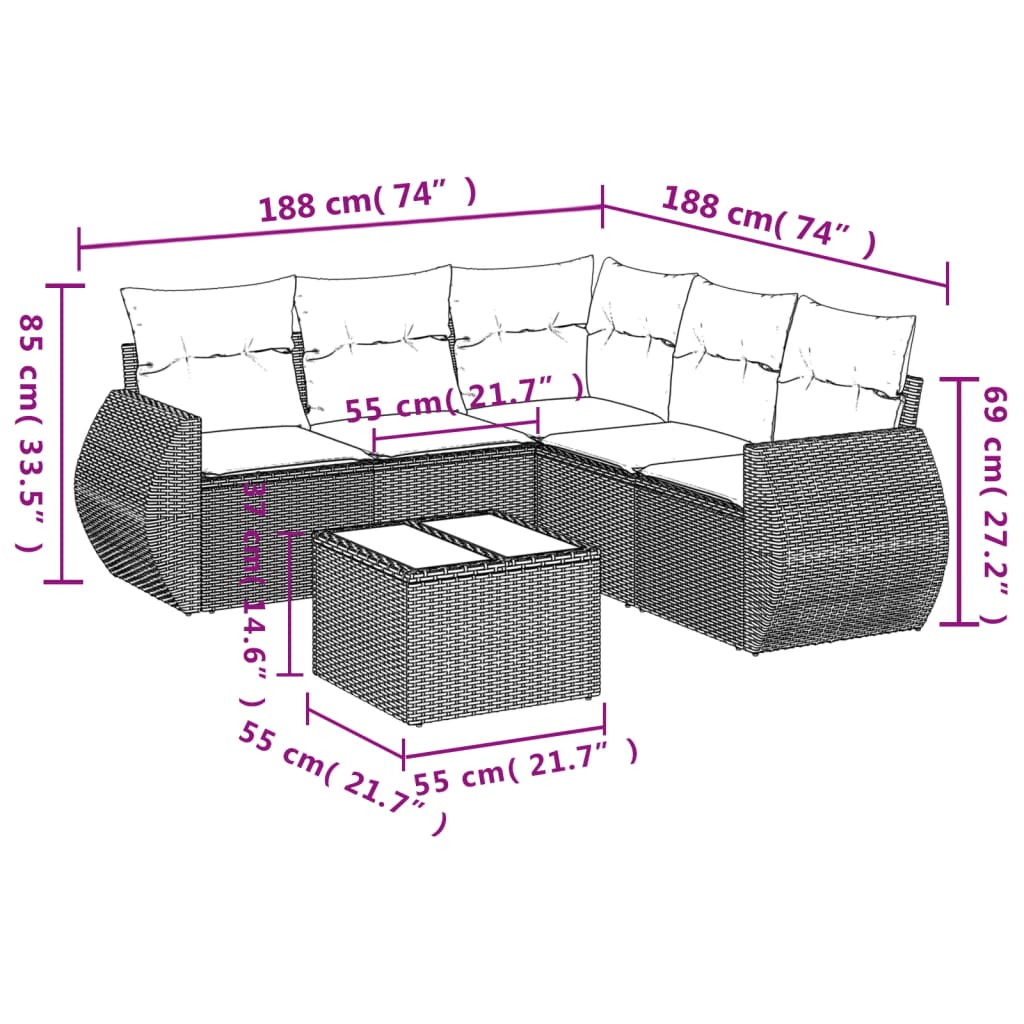 6-Delige Loungeset Met Kussens Poly Rattan Zwart
