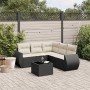 Loungeset 6-delig poly rattan zwart met kussens
