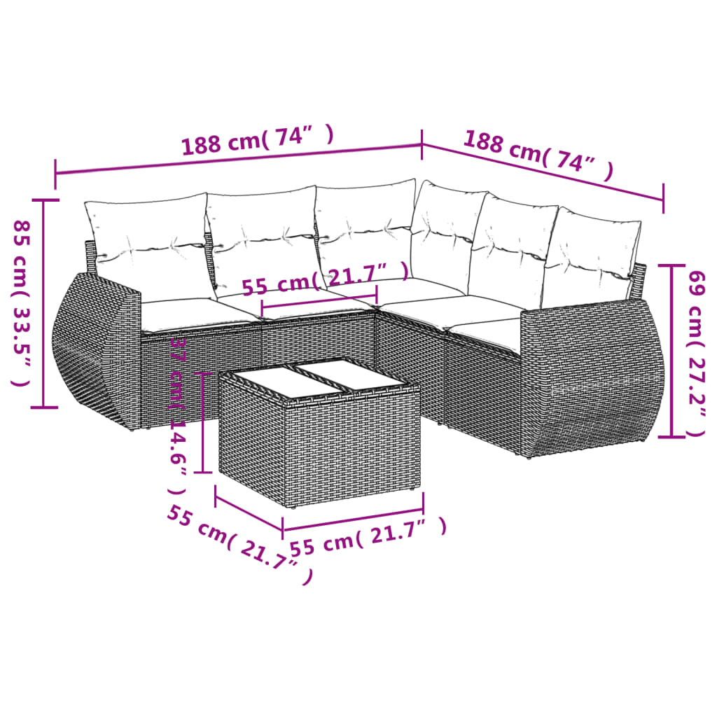 6-Delige Loungeset Met Kussens Poly Rattan Beige