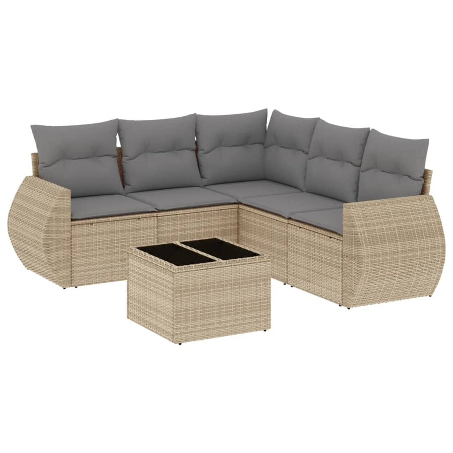 6-Delige Loungeset Met Kussens Poly Rattan Beige