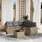 6-piece Lounge Set with cushions poly rattan beige