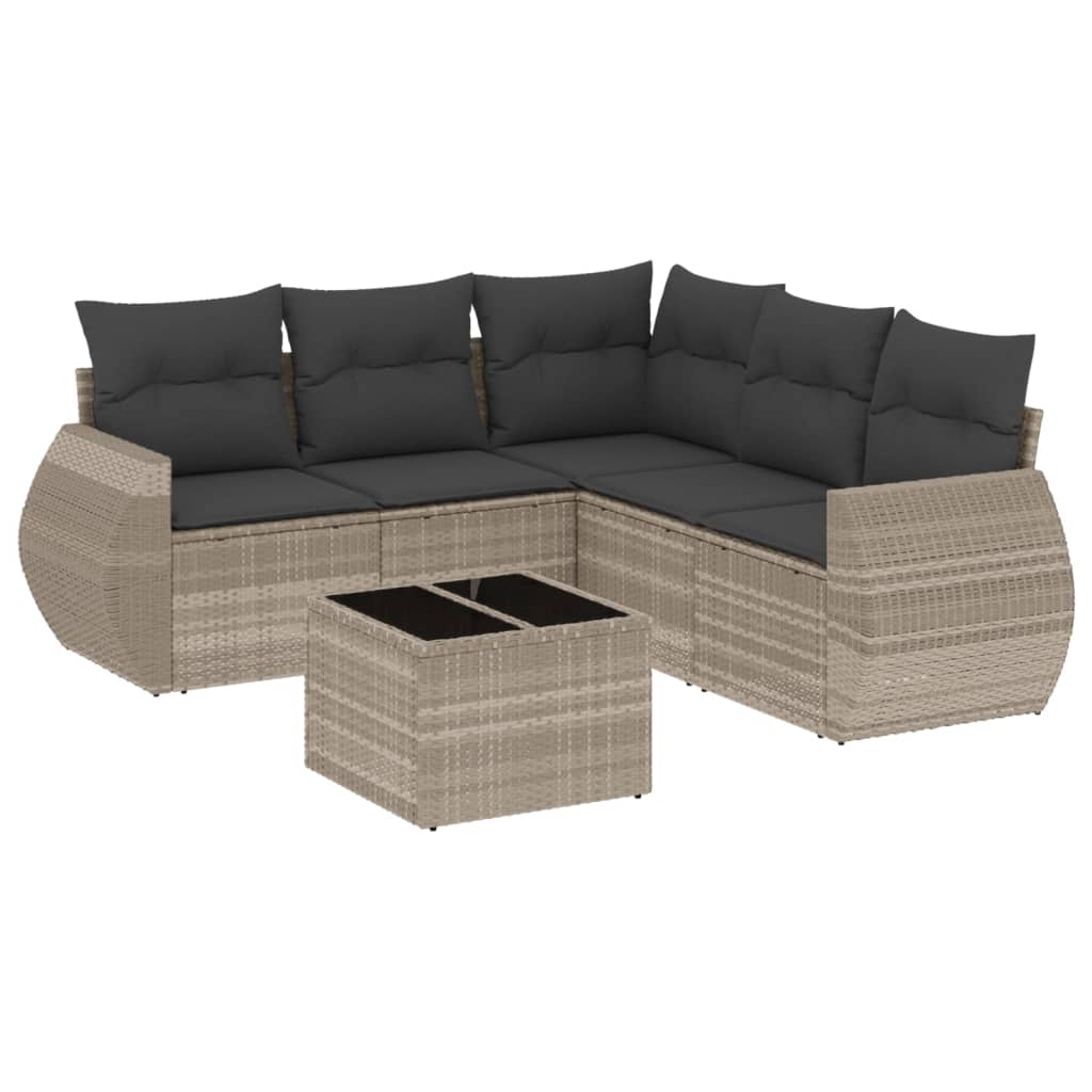 6-delige Loungeset met kussens poly rattan lichtgrijs