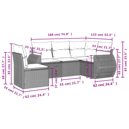 5-Delige Loungeset Met Kussens Poly Rattan Zwart