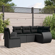5-piece lounge set with cushions poly rattan black