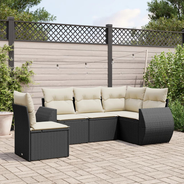 5-Delige Loungeset Met Kussens Poly Rattan Zwart