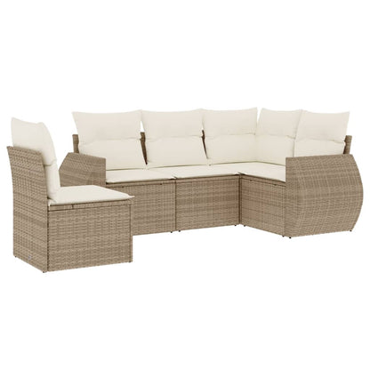 5-Delige Loungeset Met Kussens Poly Rattan Beige