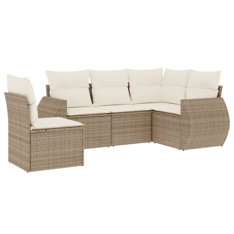 5-Delige Loungeset Met Kussens Poly Rattan Beige