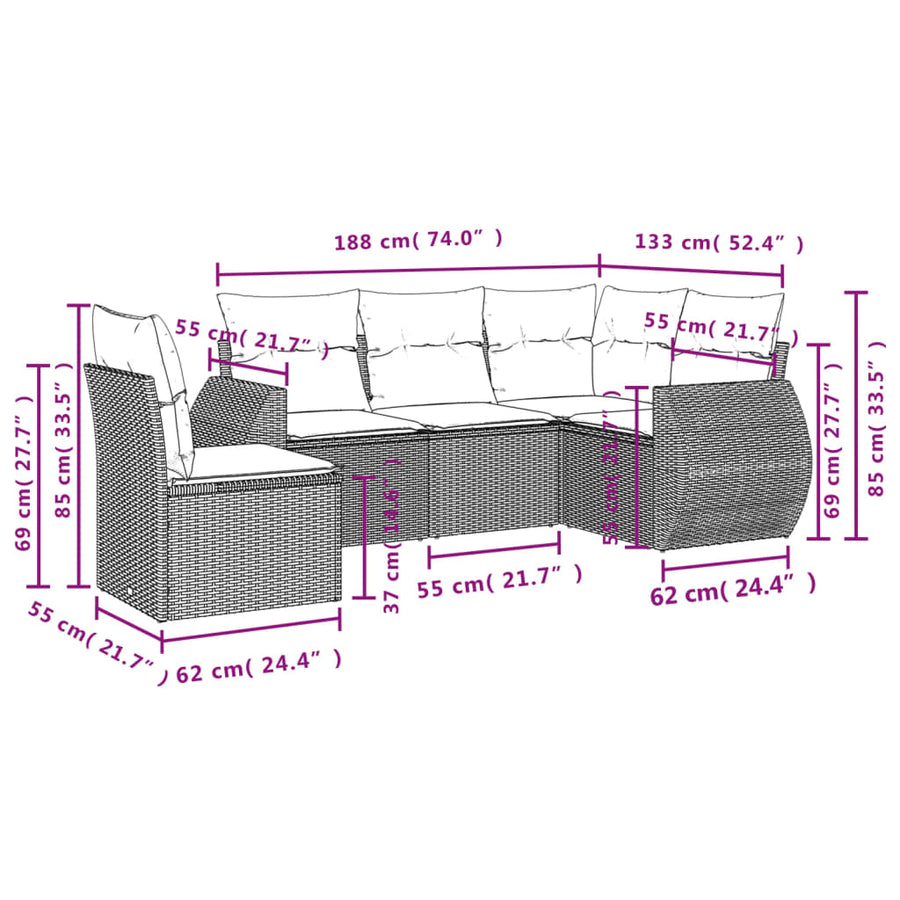 5-Delige Loungeset Met Kussens Poly Rattan Beige