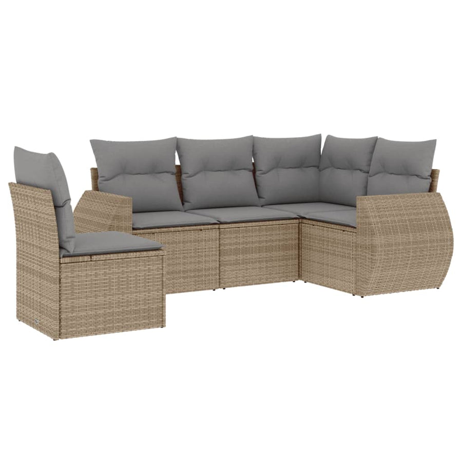 5-Delige Loungeset Met Kussens Poly Rattan Beige