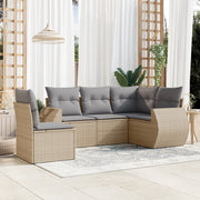 5-piece Loungeset with Cushions Poly Rattan Beige
