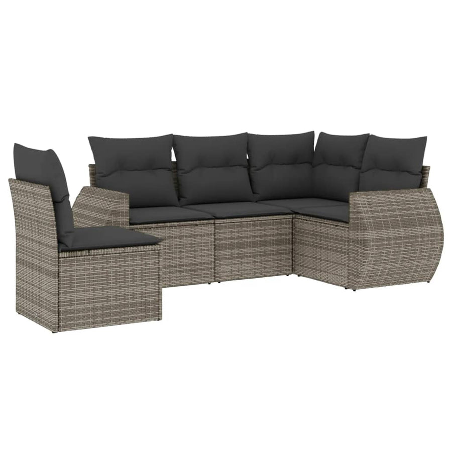 5-Delige Loungeset Met Kussens Poly Rattan Grijs