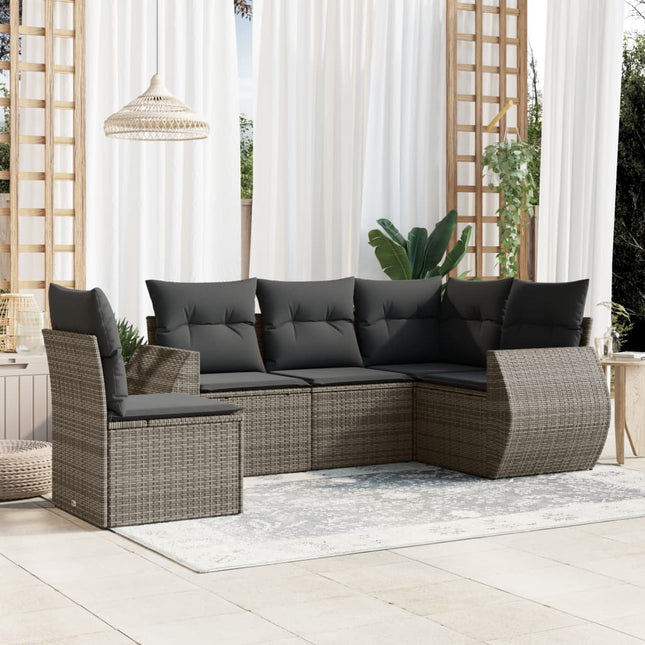 5-Delige Loungeset Met Kussens Poly Rattan Grijs