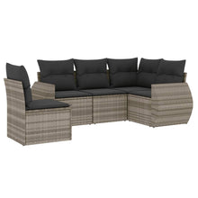 5-delige Loungeset met kussens poly rattan lichtgrijs