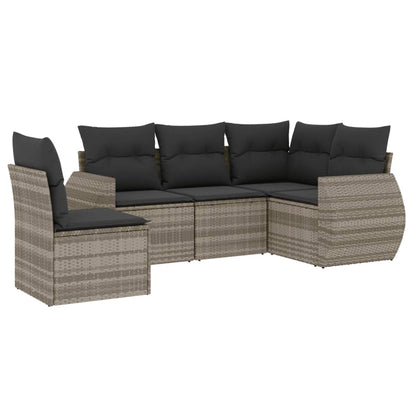 5-delige Loungeset met kussens poly rattan lichtgrijs