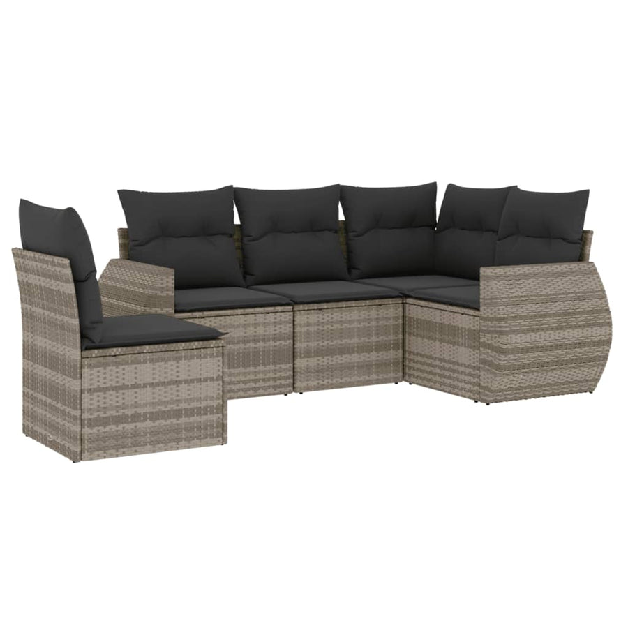 5-delige Loungeset met kussens poly rattan lichtgrijs