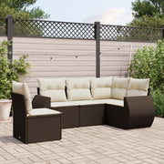 5-Piece Lounge Set with Cushions Poly Rattan Brown