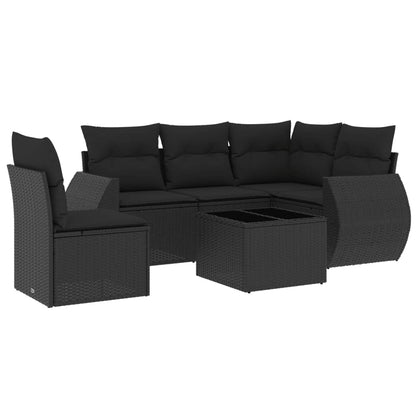 6-delige Loungeset met kussens poly rattan zwart 1 Zwart