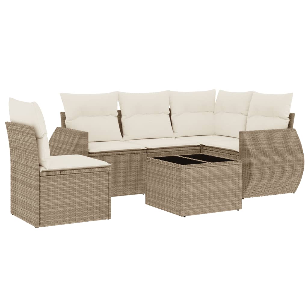 6-Delige Loungeset Met Kussens Poly Rattan Beige