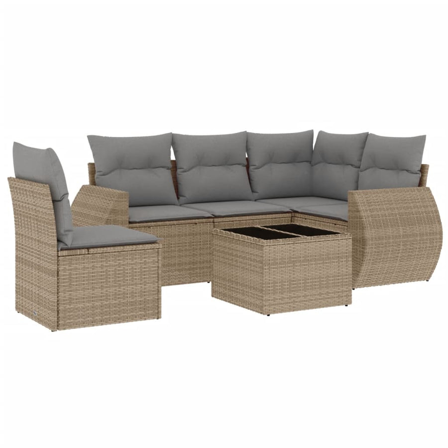 6-Delige Loungeset Met Kussens Poly Rattan Beige