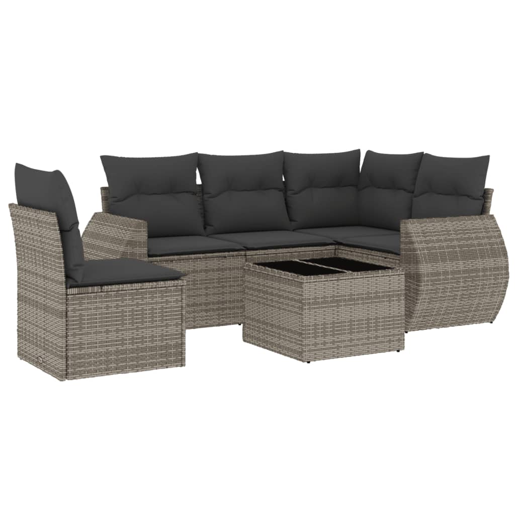 6-Delige Loungeset Met Kussens Poly Rattan Grijs
