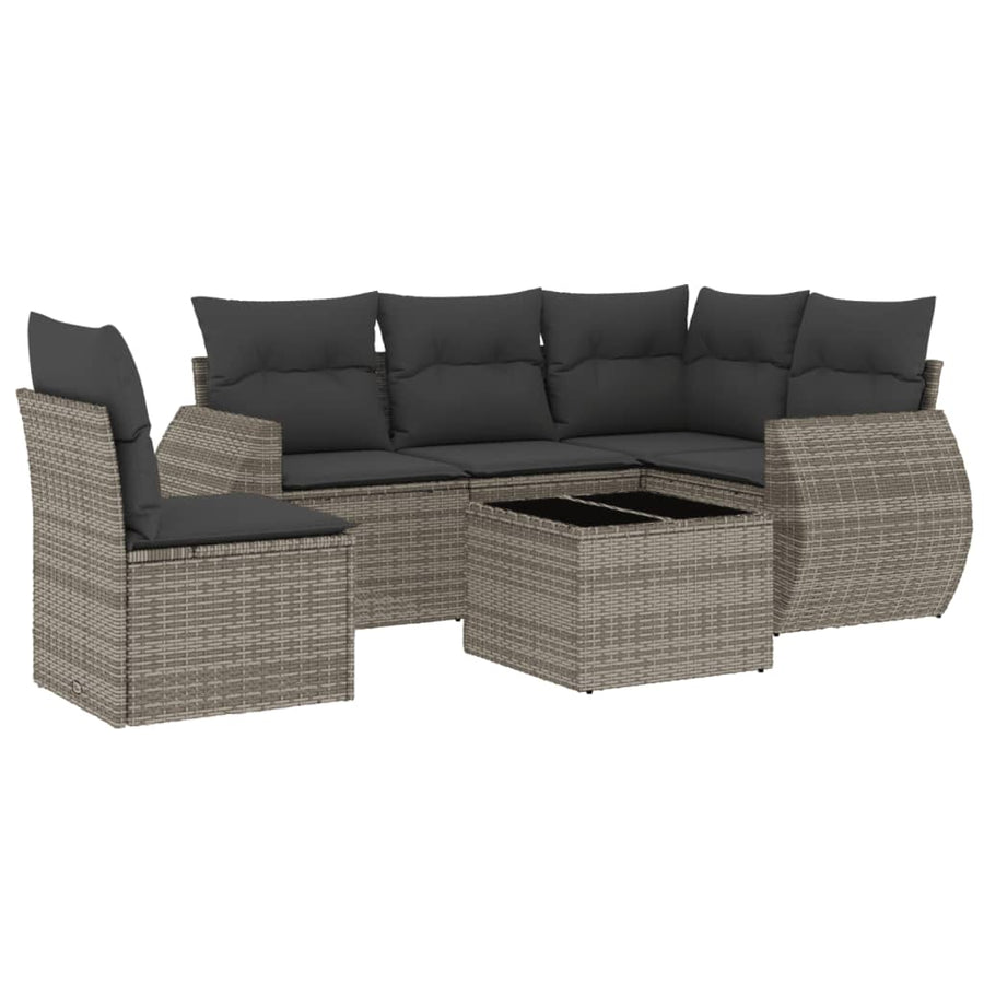6-Delige Loungeset Met Kussens Poly Rattan Grijs