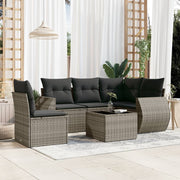 Loungeset 6-delig poly rattan grijs met opbergfunctie