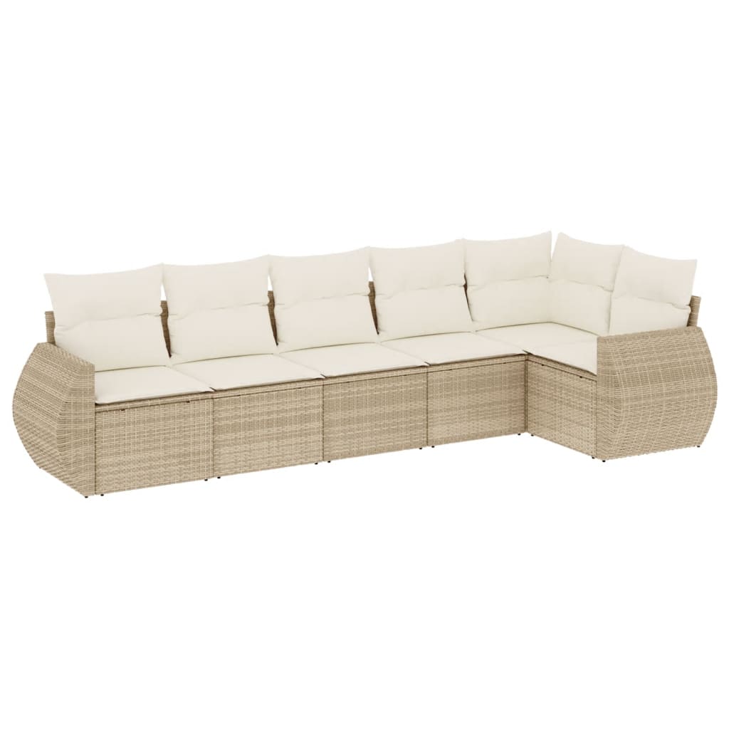 6-delige Loungeset met kussens poly rattan beige 1 beige and cream