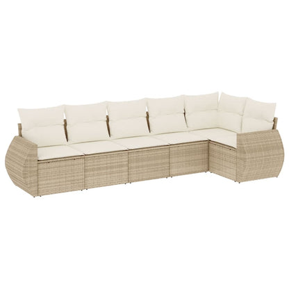 6-delige Loungeset met kussens poly rattan beige 1 beige and cream
