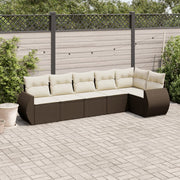 Loungeset poly rattan bruin 6-delig met kussens