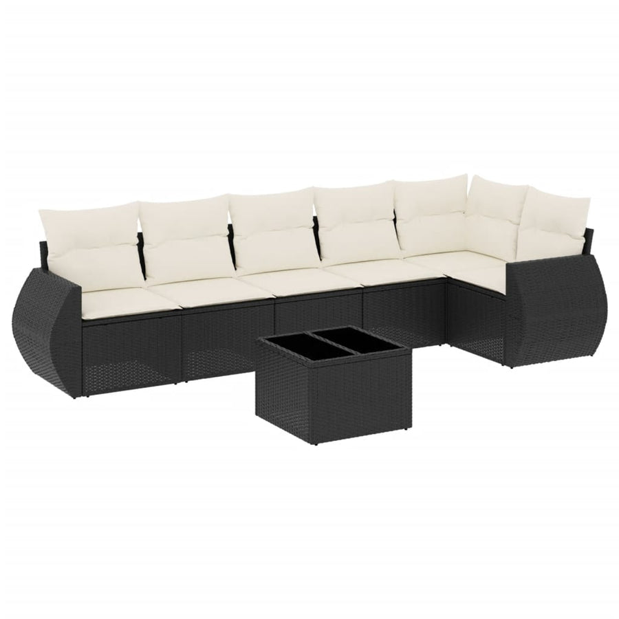 7-Delige Loungeset Met Kussens Poly Rattan Zwart