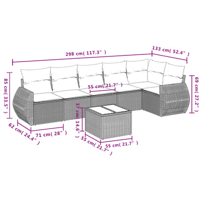 7-Delige Loungeset Met Kussens Poly Rattan Zwart