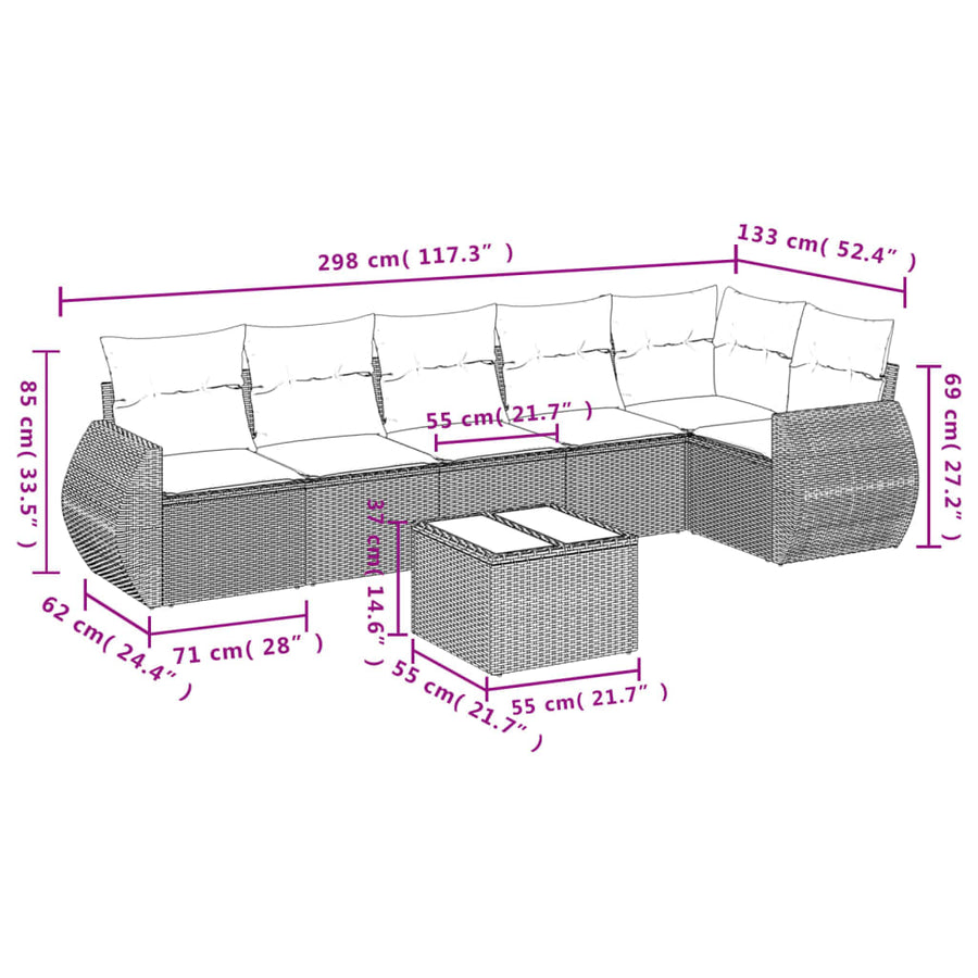 7-Delige Loungeset Met Kussens Poly Rattan Zwart