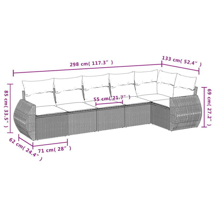 7-Delige Loungeset Met Kussens Poly Rattan Beige