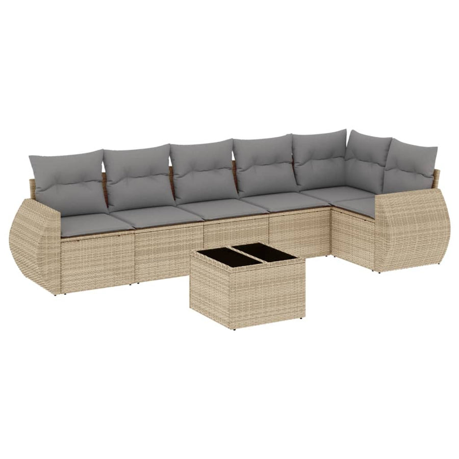 7-Delige Loungeset Met Kussens Poly Rattan Beige