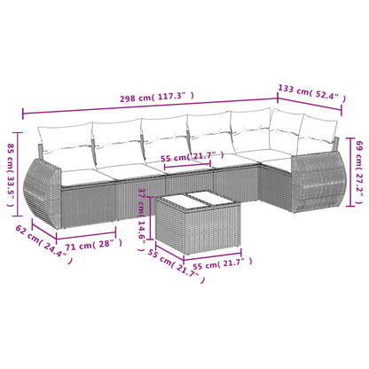 7-Delige Loungeset Met Kussens Poly Rattan Grijs