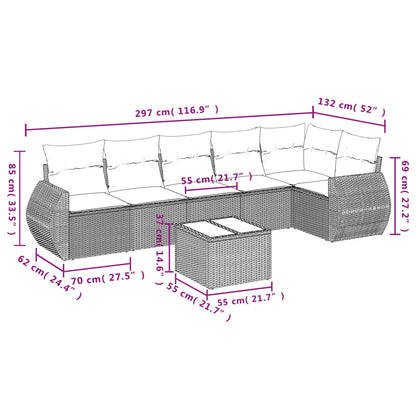 7-delige Loungeset met kussens poly rattan lichtgrijs