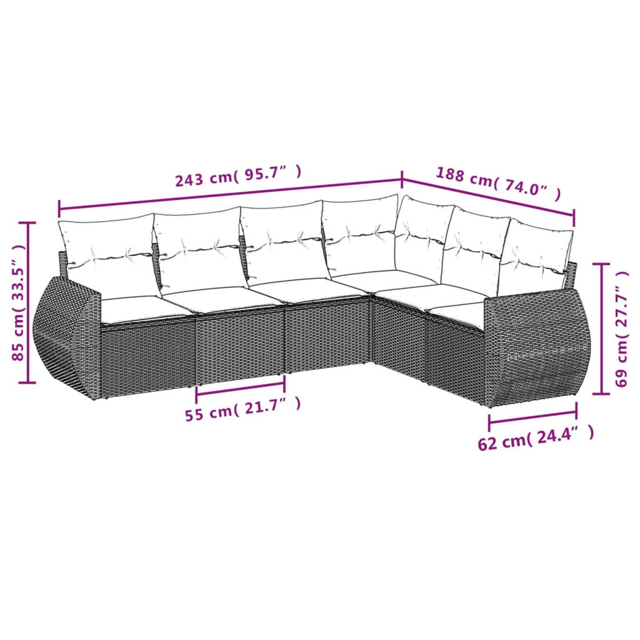6-Delige Loungeset Met Kussens Poly Rattan Zwart
