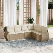 6-piece Lounge Set with cushions poly rattan beige