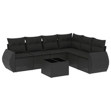 7-delige Loungeset met kussens poly rattan zwart 1 Zwart