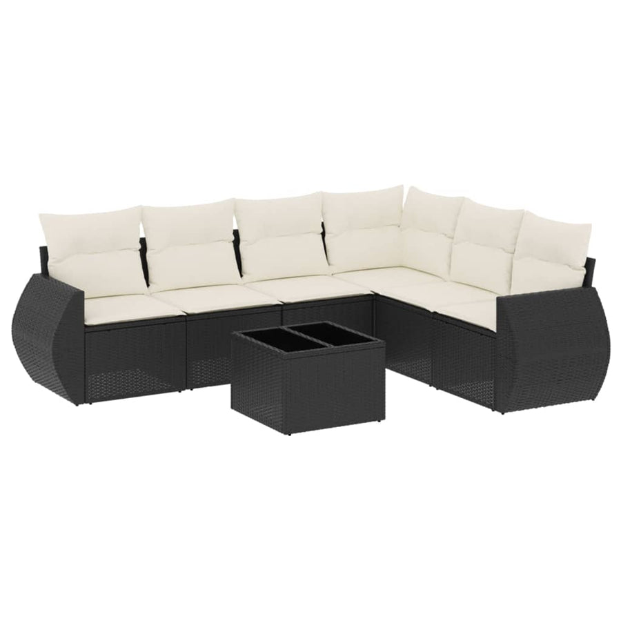 7-Delige Loungeset Met Kussens Poly Rattan Zwart