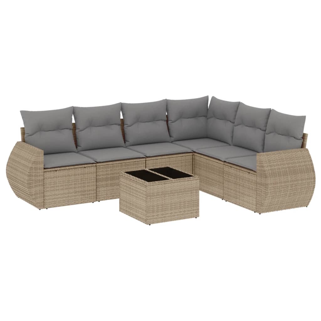 7-Delige Loungeset Met Kussens Poly Rattan Beige