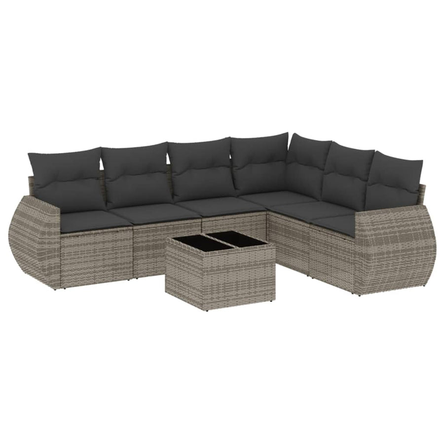 7-Delige Loungeset Met Kussens Poly Rattan Grijs